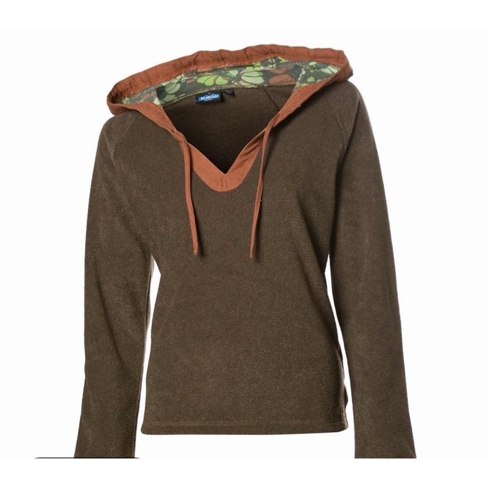 KAVU Cape Flattery Hooded Fleece Top Women's XS Winter Outdoor Floral Brown